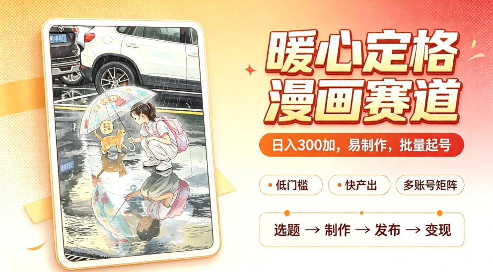 暖心定格漫画赛道,日入300、易制作,批量起号,详细拆解,全程无废话-资源共享