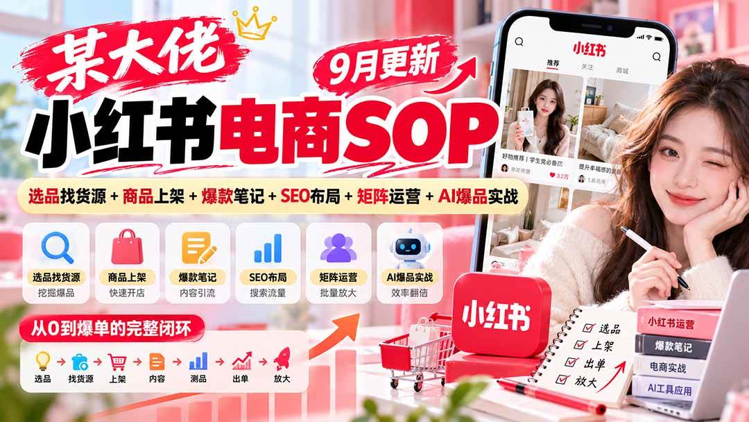 (20757期)某大佬小红书电商SOP|9月更新:选品找货源+商品上架+爆款笔记+SEO布局+矩阵运营+AI爆品实战-资源共享