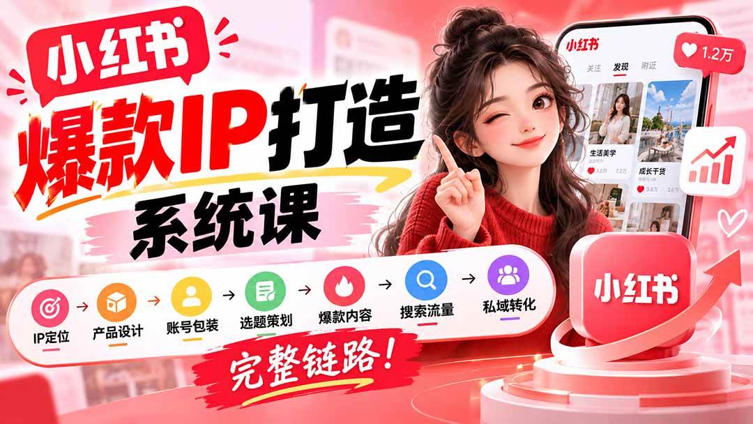 （20711期）【无水印】小红书爆款IP打造课：IP定位→产品设计→账号包装→选题策划→爆款内容→搜索流量→私域转化，完整链路-资源共享