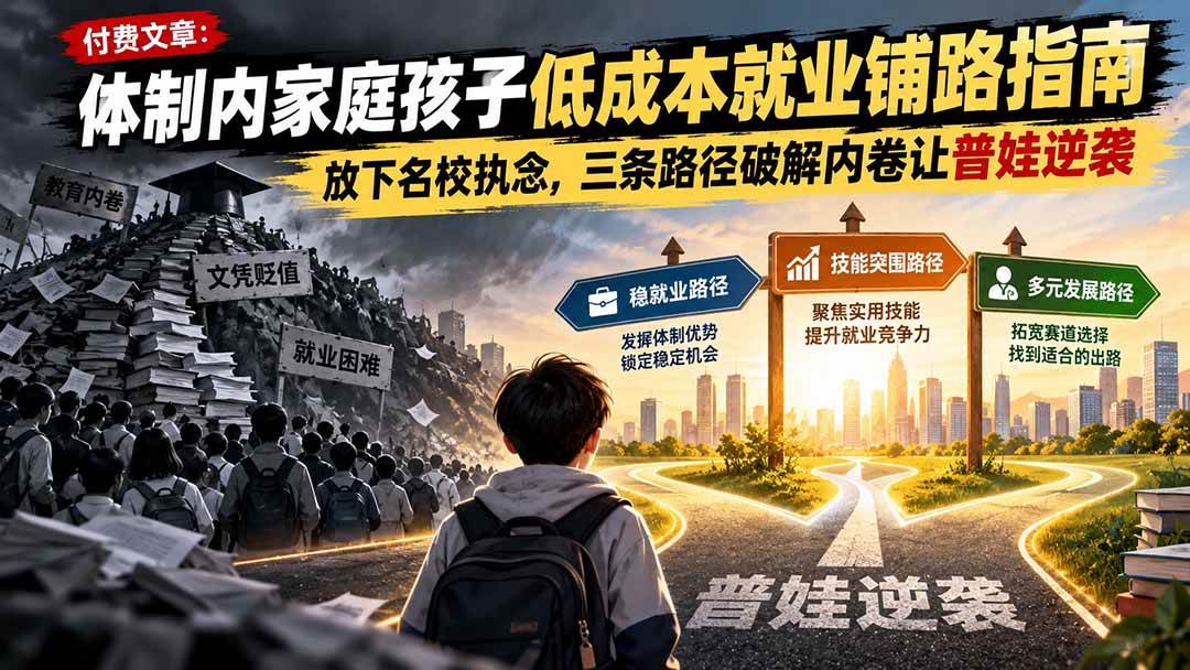 （21231期）付费文章：体制内家庭孩子低成本就业铺路指南，放下名校执念，三条路径破解内卷让普娃逆袭-资源共享