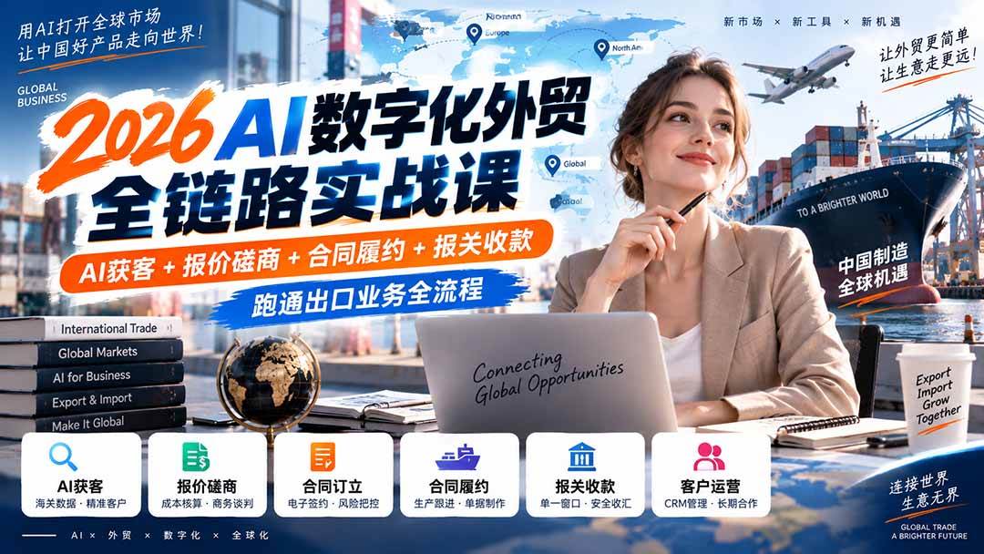 （20569期）2026AI数字化外贸全链路实战课：AI获客+报价磋商+合同履约+报关收款，跑通出口业务全流程-资源共享