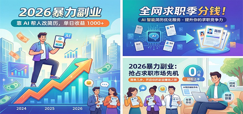 2026暴力副业：靠AI帮人改简历，单日收益1000+，全网求职季分钱-资源共享