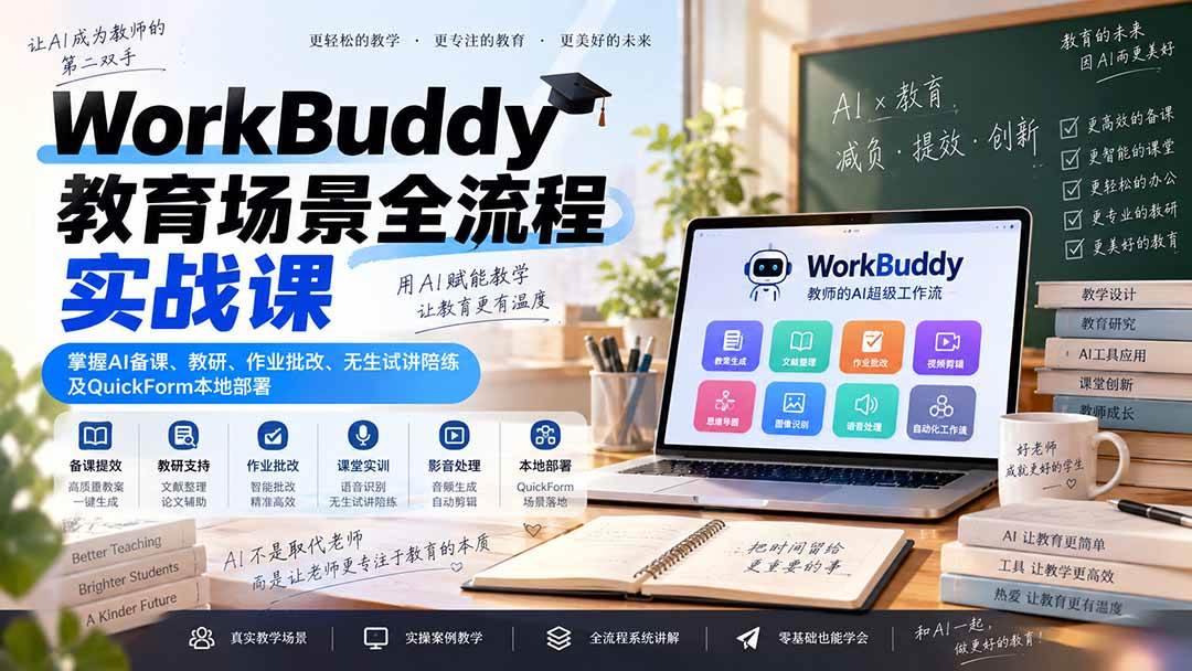 （20518期）WorkBuddy教育场景全流程实战课：掌握AI备课、教研、作业批改、无生试讲陪练及QuickForm本地部署-资源共享