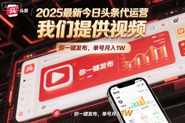 2025最新今日头条代运营，我们提供视频，你一键发布，单号月入1W【揭秘】-资源共享