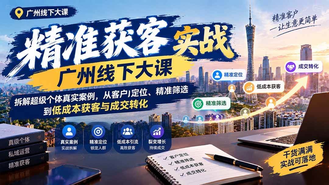 (20820期)精准获客实战广州线下大课:拆解超级个体真实案例,从客户定位、精准筛选到低成本获客与成交转化-资源共享