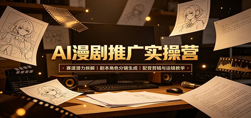 AI漫剧推广实操营：赛道潜力拆解，剧本角色分镜生成，配音剪辑与运镜教学-资源共享