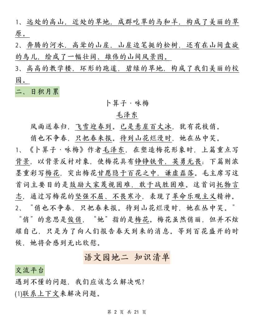 四年级下语文园地必背重点考点总结-资源共享