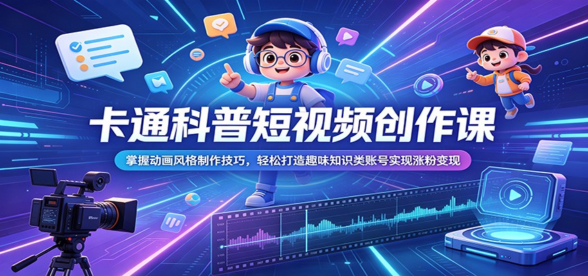 卡通科普短视频创作课:掌握动画风格制作技巧,轻松打造趣味知识类账号实现涨粉变现-资源共享