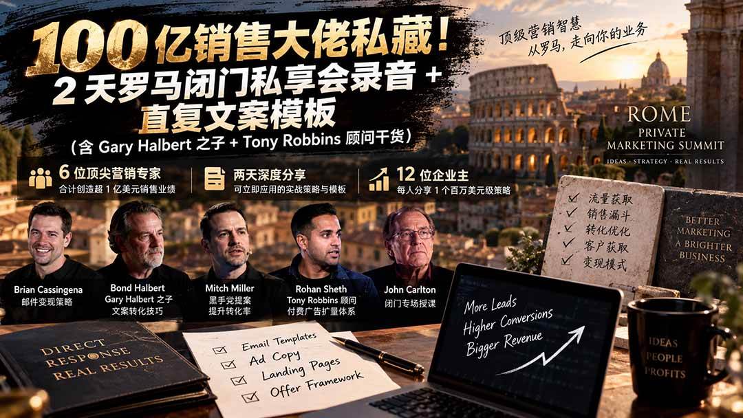 （20593期）100亿销售大佬私藏-无水印！2天罗马闭门私享会录音+直复文案模板【原创双语字幕】-资源共享