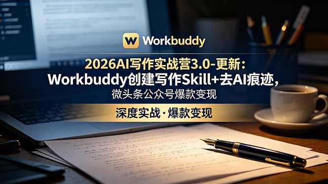 2026AI写作实战营3.0-更新:Workbuddy创建写作Skill+去AI痕迹,微头条公众号爆款变现-资源共享