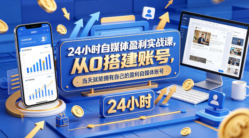 24小时自媒体盈利实战课，从0搭建账号，当天就能拥有自己的盈利自媒体账号-资源共享