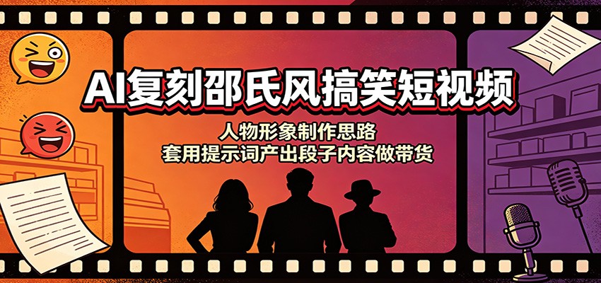 AI复刻邵氏风搞笑短视频:人物形象制作思路,套用提示词产出段子内容做带货-资源共享