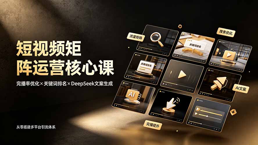 短视频矩阵运营核心课：完播率优化×关键词排名×DeepSeek文案生成，从零搭建多平台引流体系-资源共享