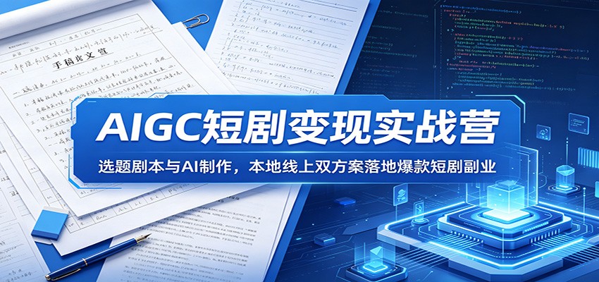 AIGC短剧变现实战营：选题剧本与AI制作，本地线上双方案落地爆款短剧副业-资源共享