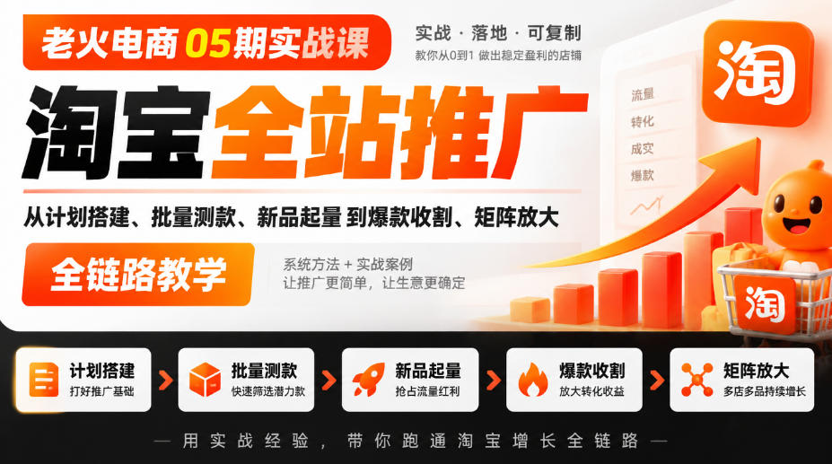 老火电商05期实战课｜淘宝全站推广从计划搭建、批量测款、新品起量到爆款收割、矩阵放大全链路教学-资源共享