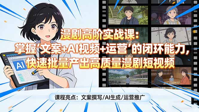 漫剧高阶实战课：掌握“文案+AI视频+运营”的闭环能力，快速批量产出高质量漫剧短视频-资源共享