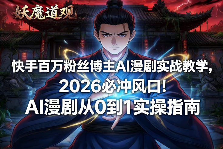 快手百万粉丝博主AI漫剧实战教学，2026必冲风口！AI漫剧从0到1实操指南-资源共享