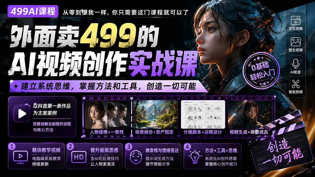 (20307期)外面卖499的AI视频创作实战课:建立系统思维,掌握方法和工具,创造一切可能。 (20307期)外面卖499的AI视频创作实战课:建立系统思维,掌握方法和工具,创造一切可能。