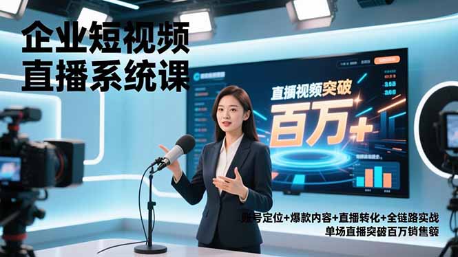 企业短视频直播系统课，账号定位+爆款内容+直播转化+全链路实战，单场直播突破百万销售额-资源共享