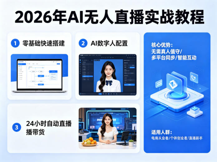 2026年AI无人直播实战教程，零基础也能快速搭建AI数字人无人直播间，实现24小时自动直播带货-资源共享