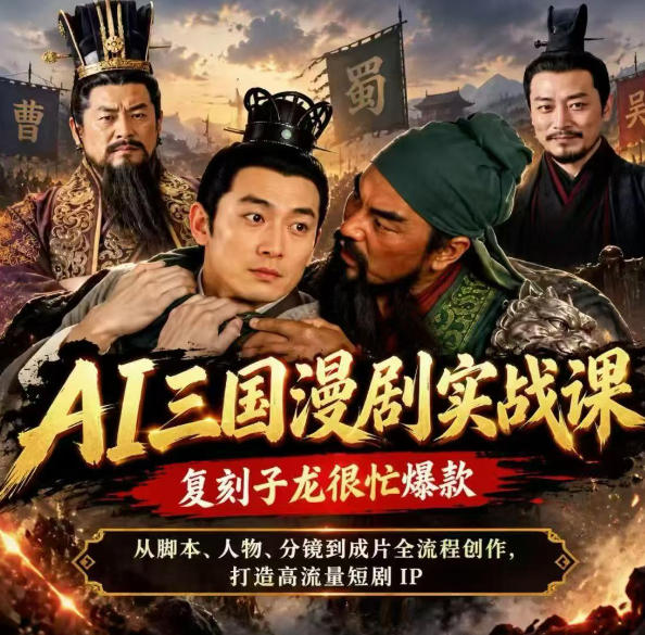 抖音14W粉博主同款AI三国漫剧实战课，复刻子龙很忙爆款，从脚本、人物、分镜到成片全流程创作，打造高流量短剧IP-资源共享