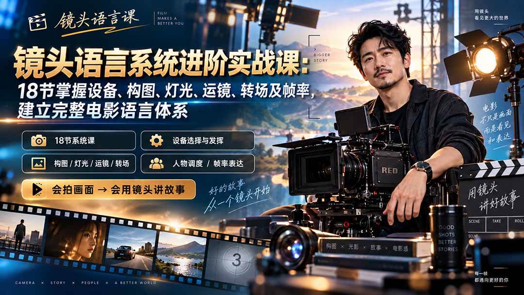 （20434期）镜头语言系统进阶实战课：18节掌握设备、构图、灯光、运镜、转场及帧率，建立完整电影语言体系-资源共享