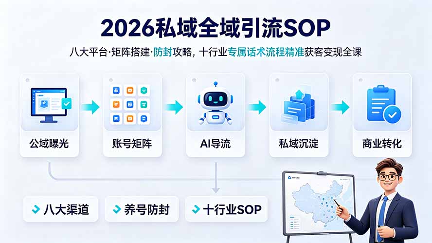 2026私域全域引流SOP|八大平台·矩阵搭建·防封攻略,十行业专属话术流程精准获客变现全课-资源共享