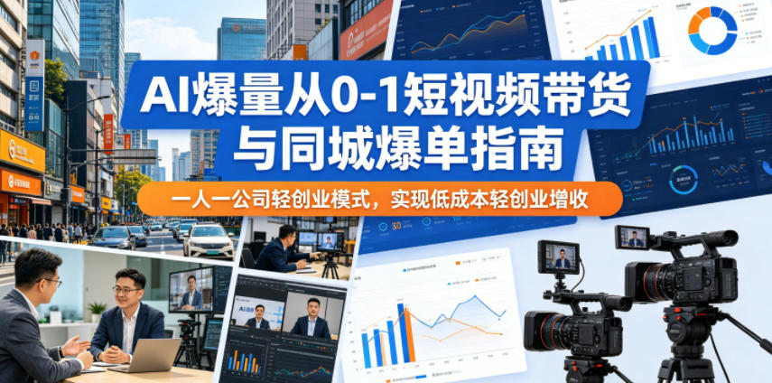 AI爆量从0-1短视频带货与同城爆单指南,一人一公司轻创业模式,实现低成本轻创业增收-资源共享