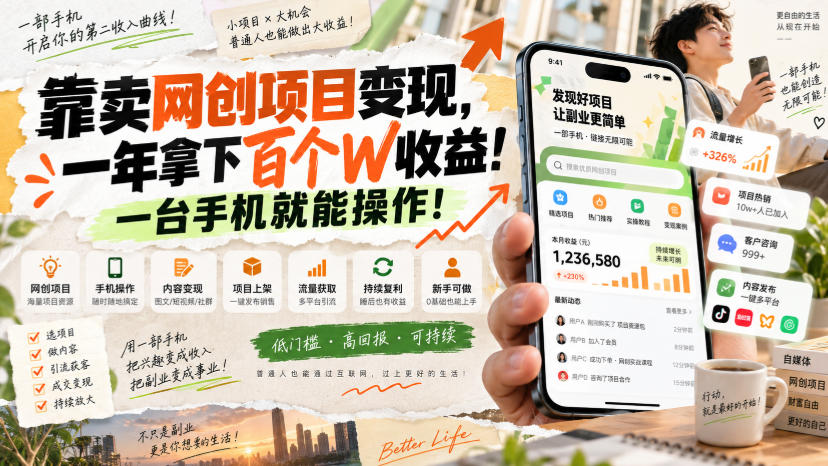 靠卖网创项目变现,一年拿下百个W收益!一台手机就能操作!【揭秘】-资源共享