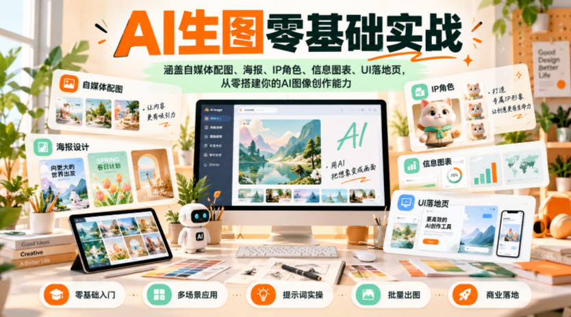 AI生图零基础实战，涵盖自媒体配图、海报、IP角色、信息图表、UI落地页，从零搭建你的AI图像创作能力-资源共享