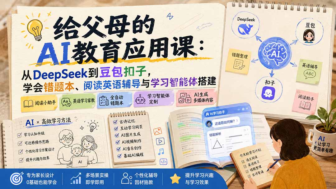 给父母的AI教育应用课：从DeepSeek到豆包扣子，学会错题本、阅读英语辅导与学习智能体搭建-资源共享