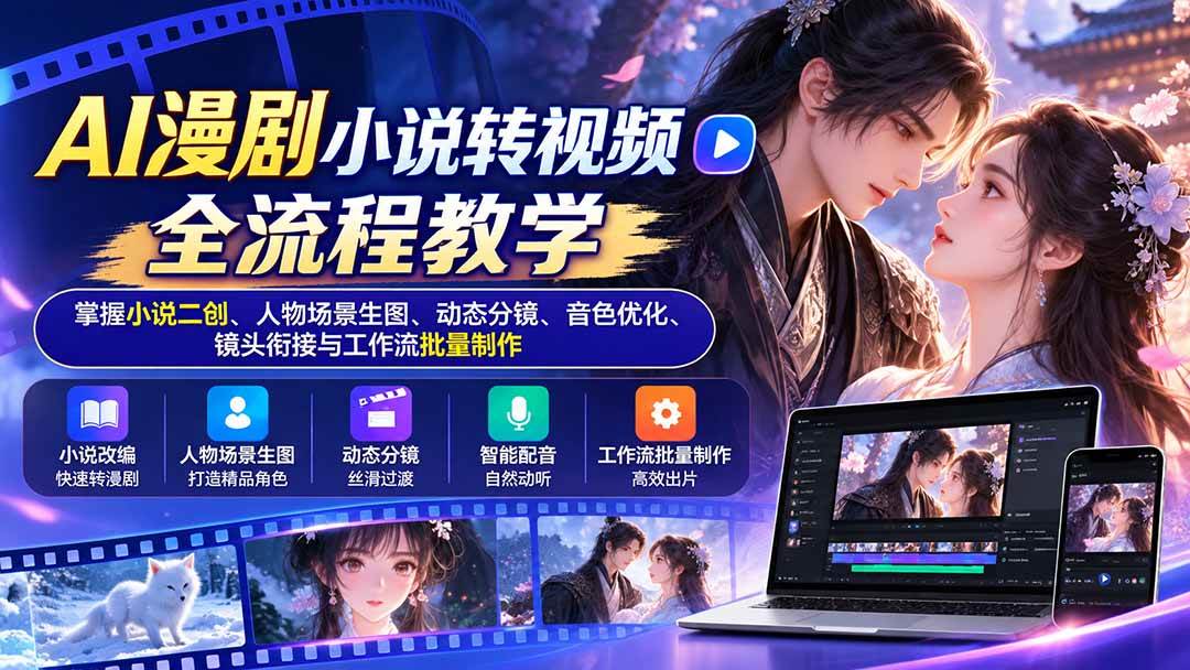 (20880期)AI漫剧小说转视频全流程教学:掌握小说二创、人物场景生图、动态分镜、音色优化、镜头衔接与工作流批量制作-资源共享