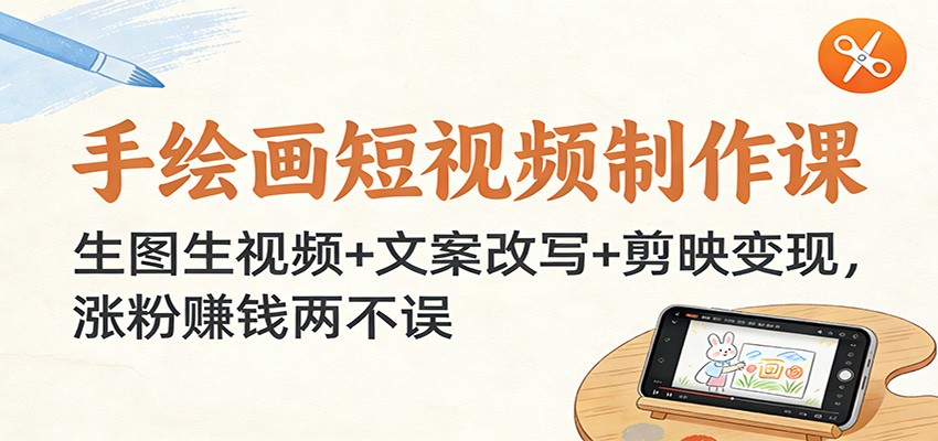 手绘画短视频制作课：生图生视频+文案改写+剪映变现，涨粉赚钱两不误-资源共享