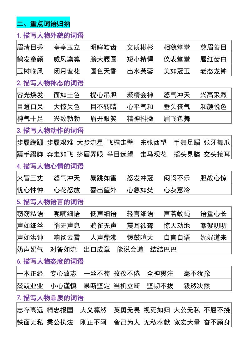 四年级上语文重点整理归纳-资源共享