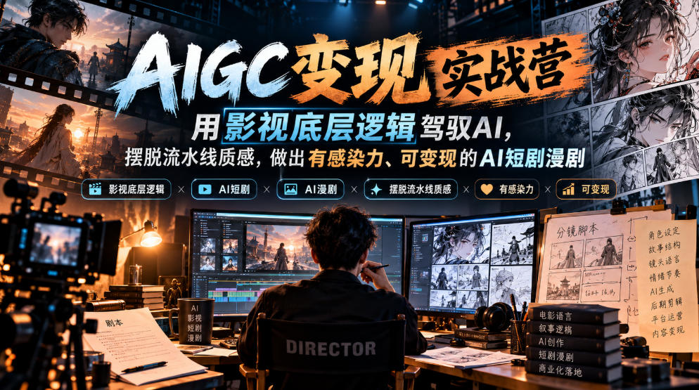 AIGC变现实战营,用影视底层逻辑驾驭AI,摆脱流水线质感,做出有感染力、可变现的AI短剧漫剧-资源共享