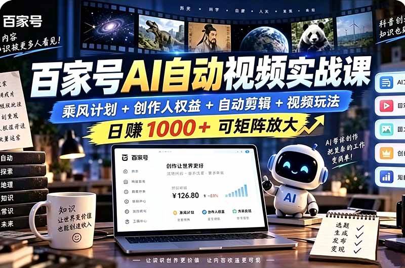 (21204期)百家号自动矩阵玩法,长期可以做的项目,日入1k+,真正的睡后收入-资源共享
