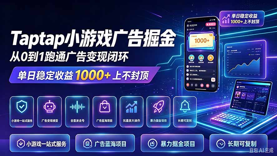 TapTap小游戏广告掘金日赚收益1000+上不封顶 TapTap小游戏广告掘金日赚收益1000+上不封顶