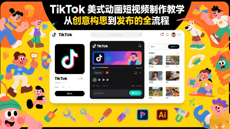 TikTok美式动画短视频制作教学，从创意构思到发布的全流程-资源共享