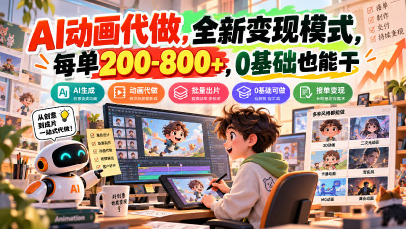 AI动画代做，全新变现模式，每单200-800+，0基础也能干【揭秘】-资源共享