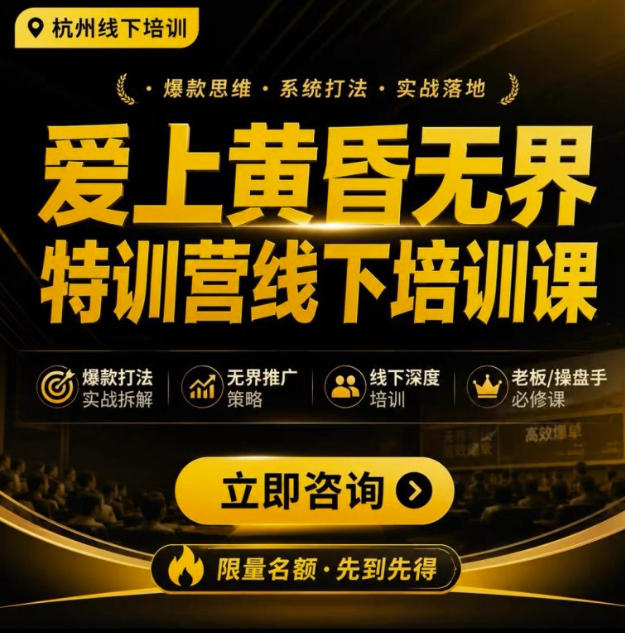 爱上黄昏无界特训营AI推广实战7月27-30杭州线下课,AI落地淘宝最完整的课程,学天猫淘宝的老板必看-资源共享