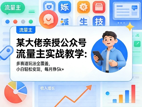 某大佬亲授公众号流量主实战教学:多赛道玩法全覆盖,小白轻松变现,每月多挣5k+-资源共享