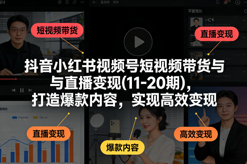抖音小红书视频号短视频带货与直播变现(10-21期),打造爆款内容,实现高效变现(更新05月08日)-资源共享