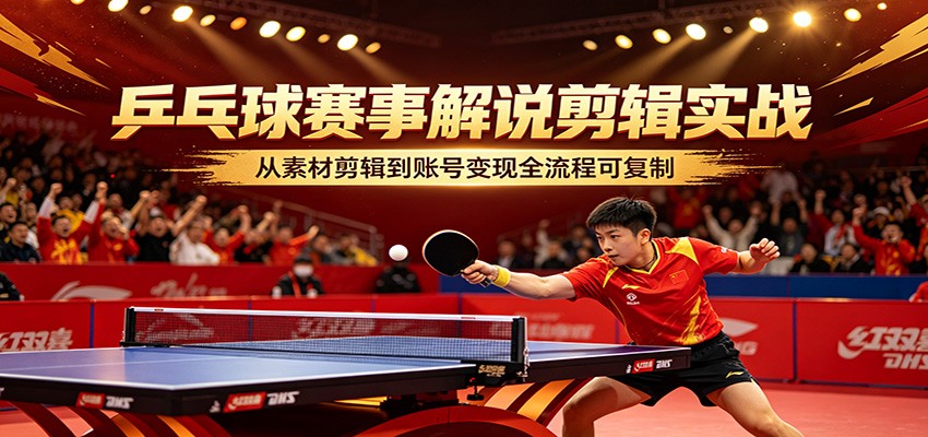 乒乓球赛事解说剪辑实战，从素材剪辑到账号变现全流程可复制-资源共享