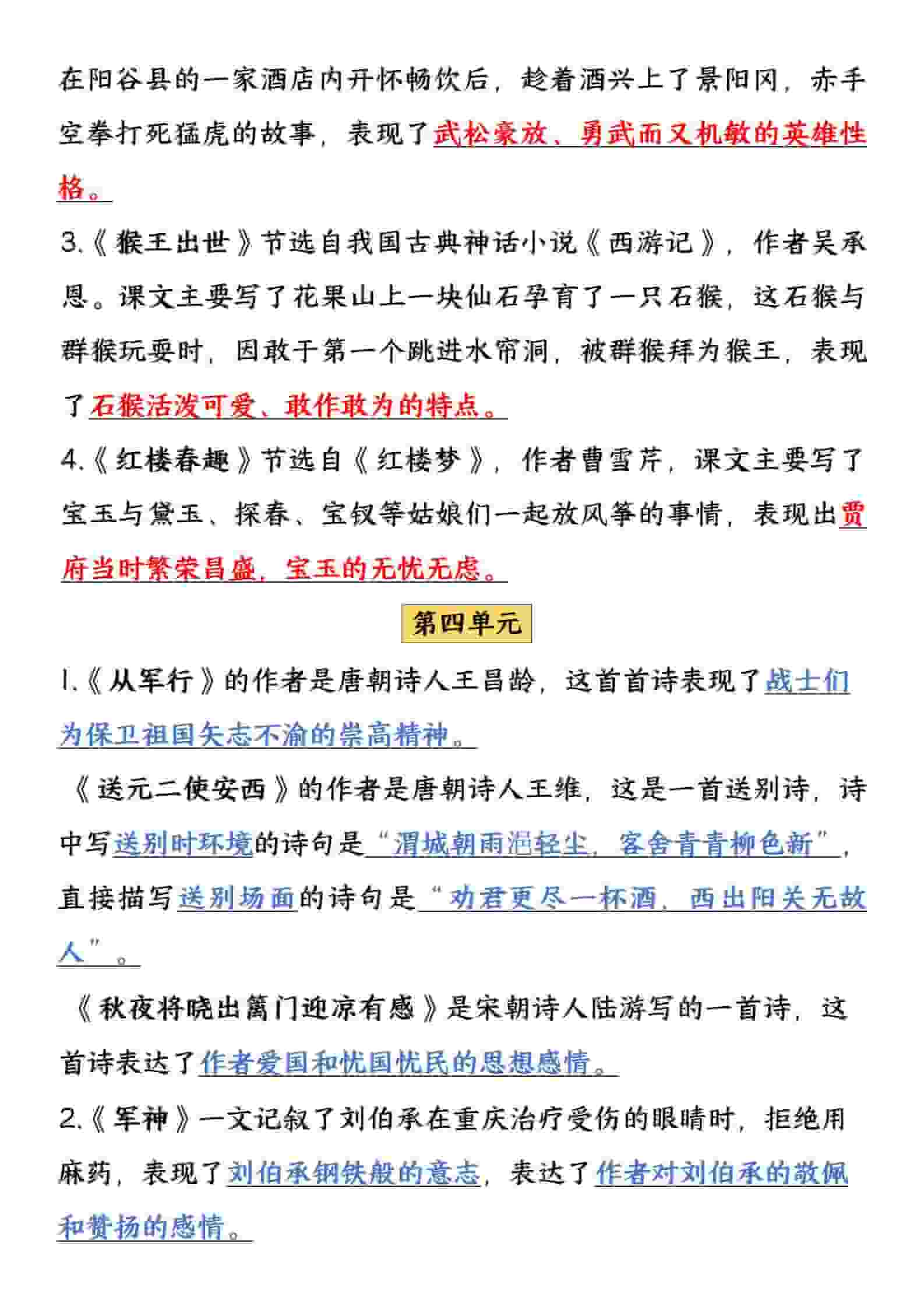 五年级下语文全册重点考点归纳-资源共享