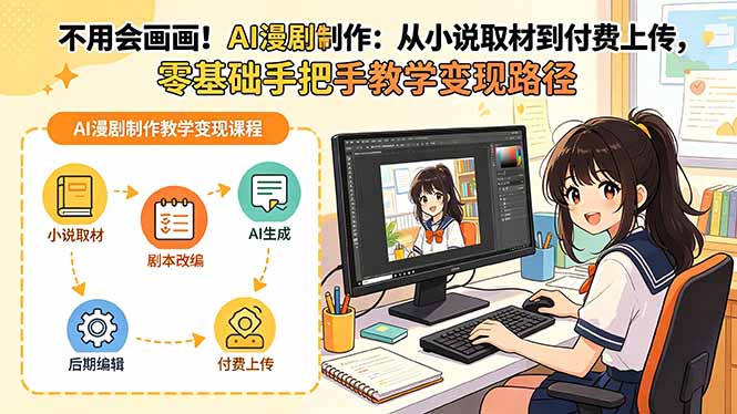 不用会画画!AI漫剧制作:从小说取材到付费上传,零基础手把手教学变现路径-资源共享