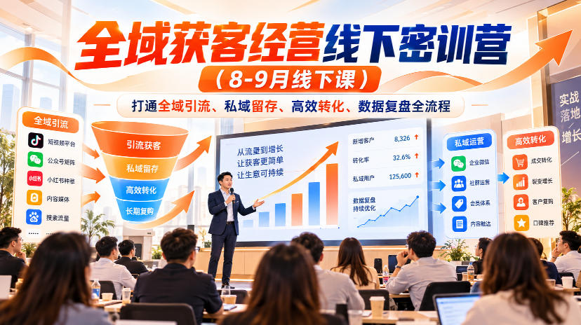 全域获客经营线下密训营(8-9月线下课),打通全域引流、私域留存、高效转化、数据复盘全流程-资源共享