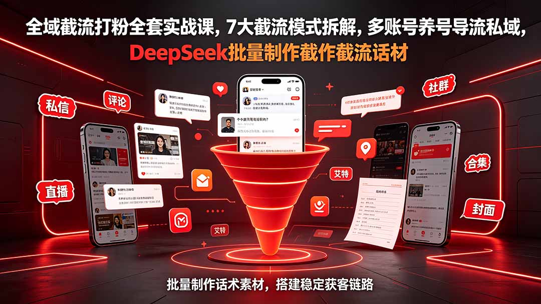 全域截流打粉全套实战课，7大截流模式拆解，多账号养号导流私域，DeepSeek批量制作截流话术素材-资源共享