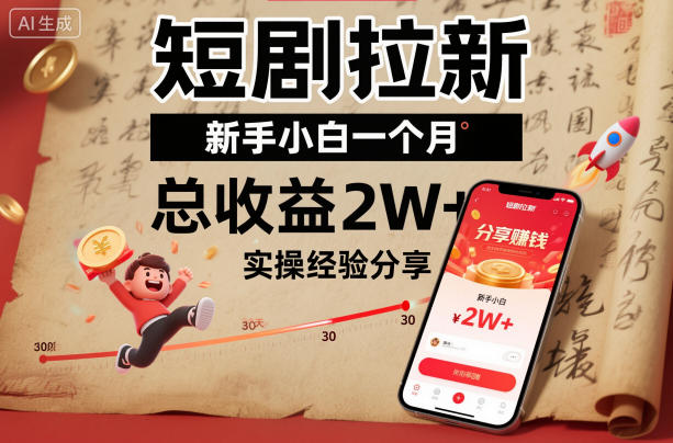 短剧拉新新手小白一个月总收益2W+实操经验分享-资源共享