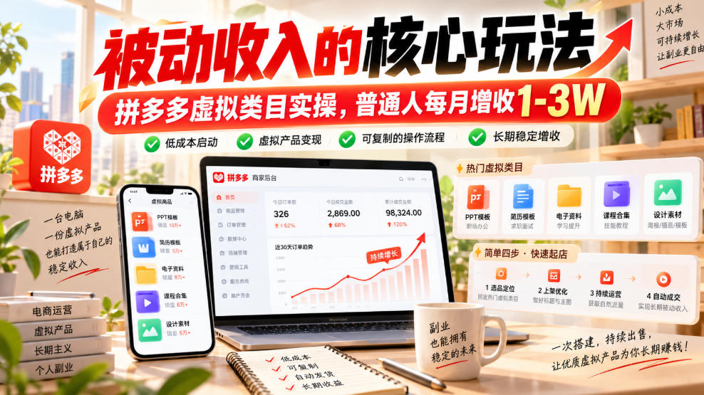 被动收入的核心玩法,拼多多虚拟类目实操,普通人每月增收1-3W【揭秘】 被动收入的核心玩法,拼多多虚拟类目实操,普通人每月增收1-3W【揭秘】