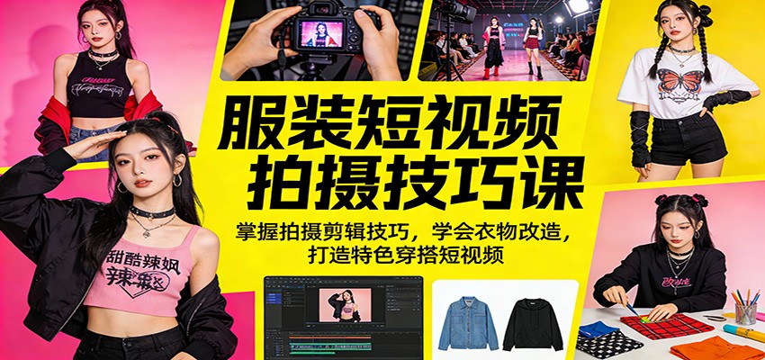 服装短视频拍摄技巧课：掌握拍摄剪辑技巧，学会衣物改造，打造特色穿搭短视频-资源共享